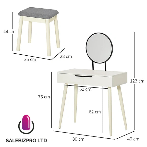 Dressing Table Vanity Set Make Up Desk with Mirror & Stool White