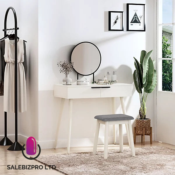 Dressing Table Vanity Set Make Up Desk with Mirror & Stool White