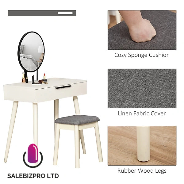 Dressing Table Vanity Set Make Up Desk with Mirror & Stool White