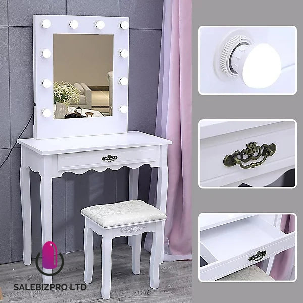 Table Mirror Desk with LED Makeup Vanity Mirror Without Stool